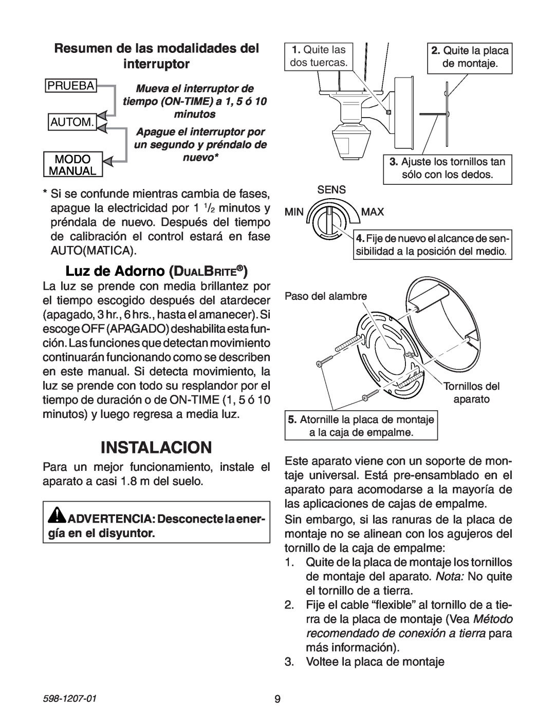 Heath Zenith Motion Sensing Coach Lights manual Instalacion, Luz de Adorno DualBrite, Modo 