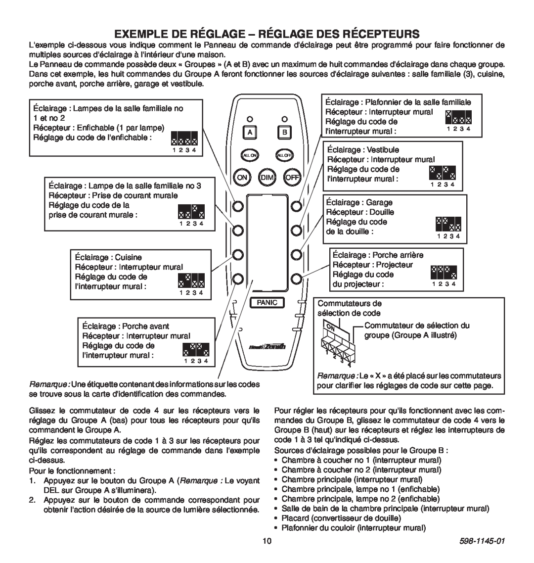 Heath Zenith Multi-Channel Remote Control manual EXEMPLE DE RÉGLAGE - Réglage des récepteurs, 598-1145-01 