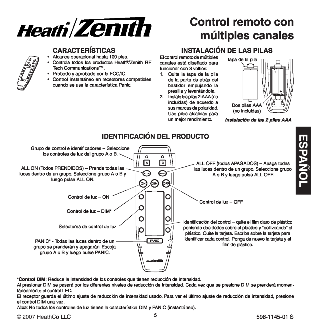 Heath Zenith Multi-Channel Remote Control manual Control remoto con múltiples canales, lespaño, Características 