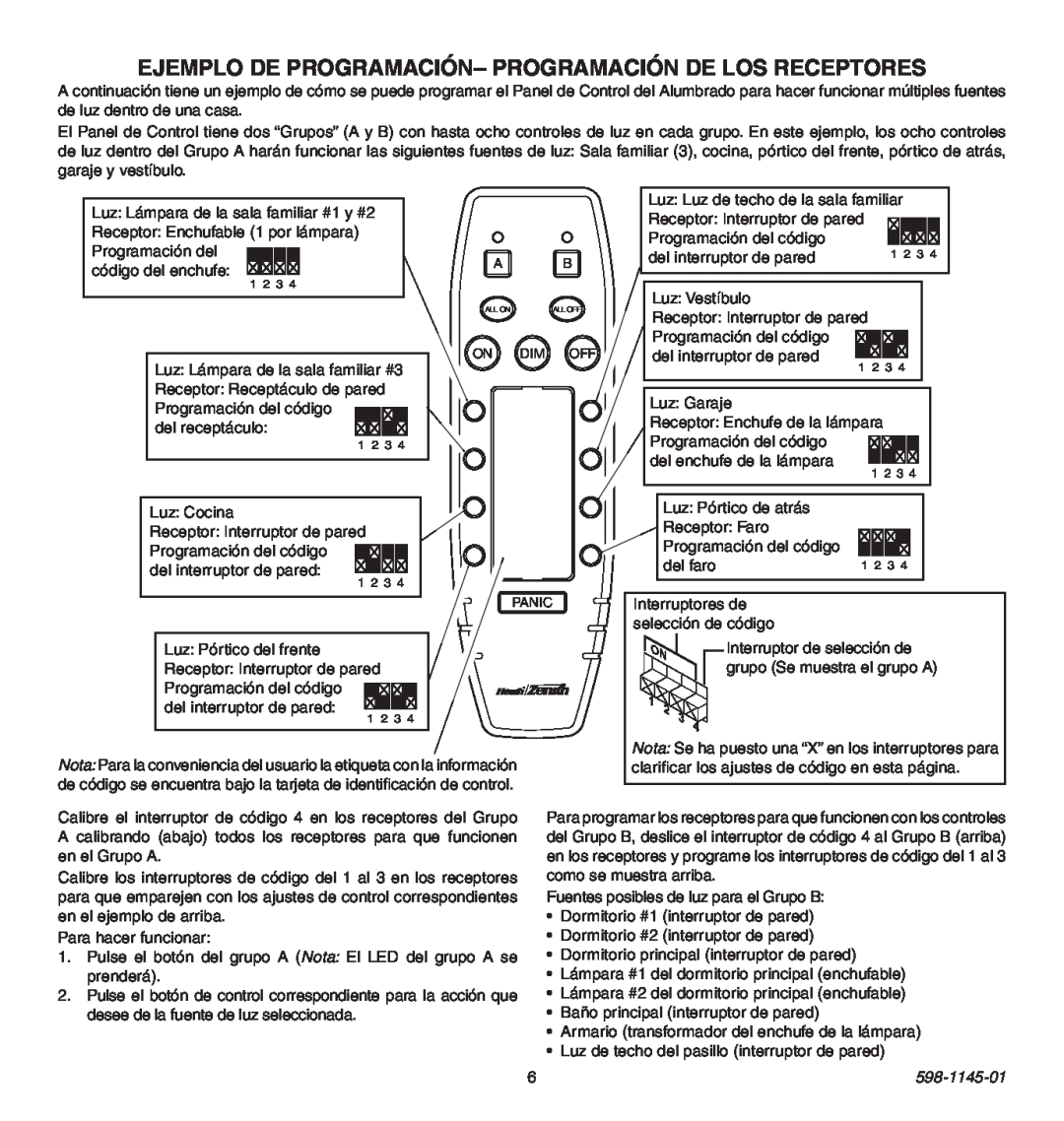 Heath Zenith Multi-Channel Remote Control manual EJEMPLO DE PROGRAMACIÓN- Programación de los receptores 