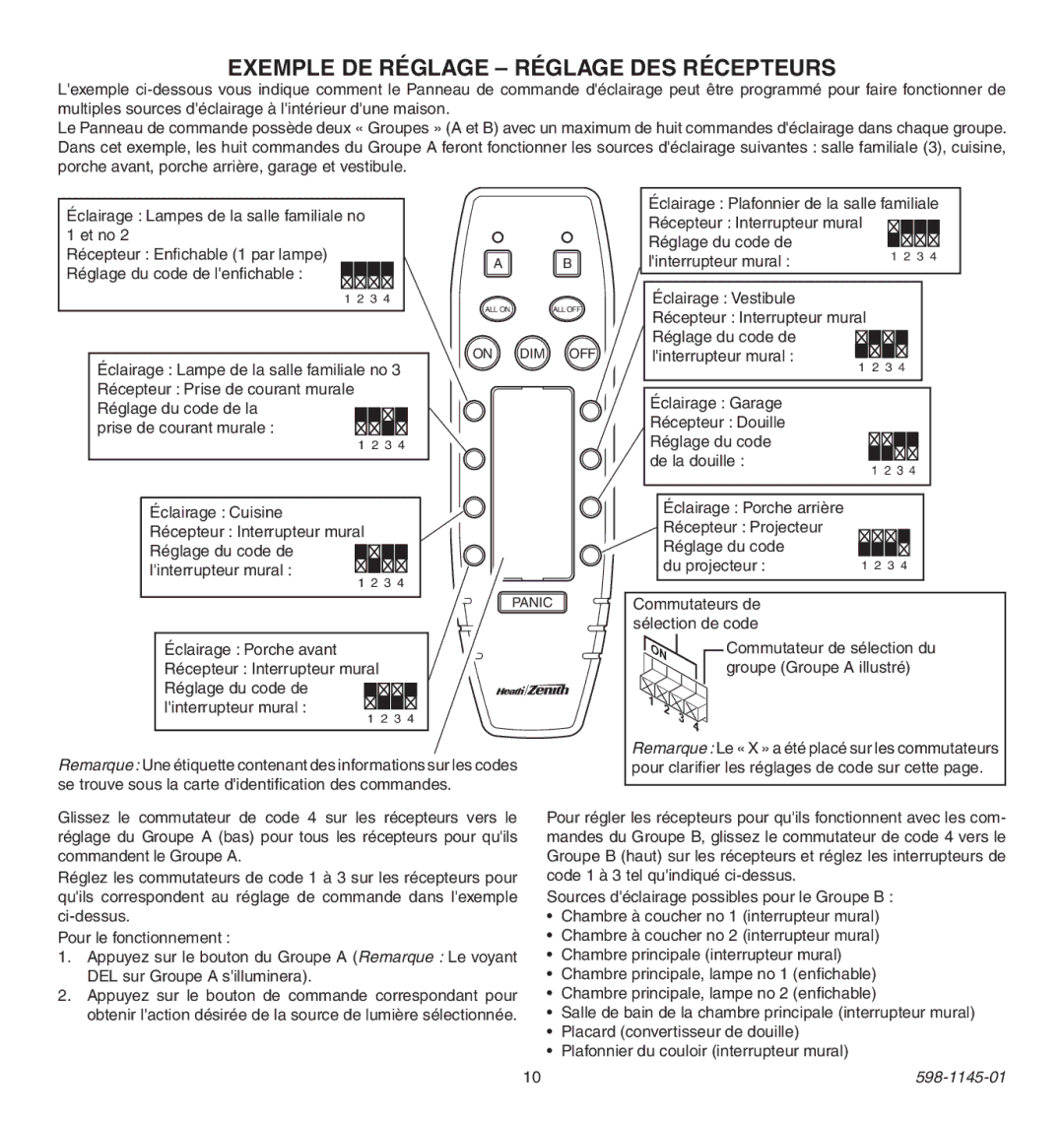 Heath Zenith Multi-Channel Remote Control manual Exemple DE Réglage Réglage des récepteurs 