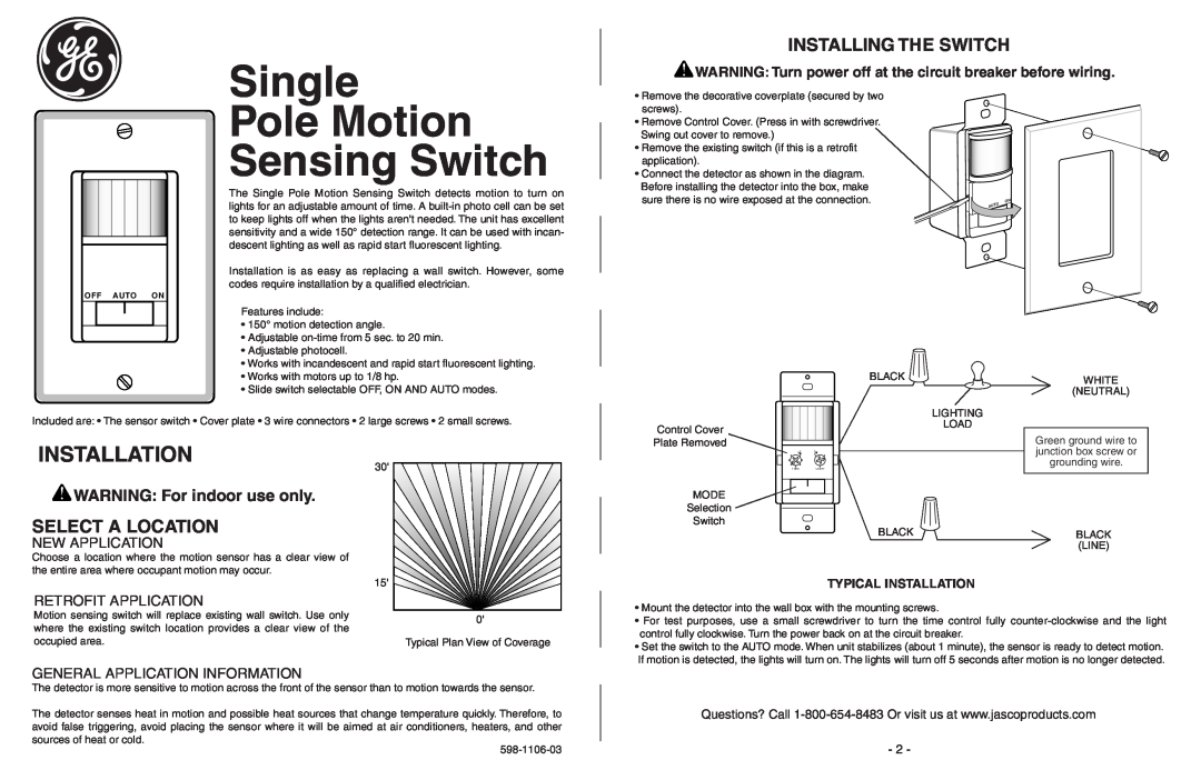 Heath Zenith None manual Installing The Switch, Select A Location, Typical Installation, WARNING For indoor use only 