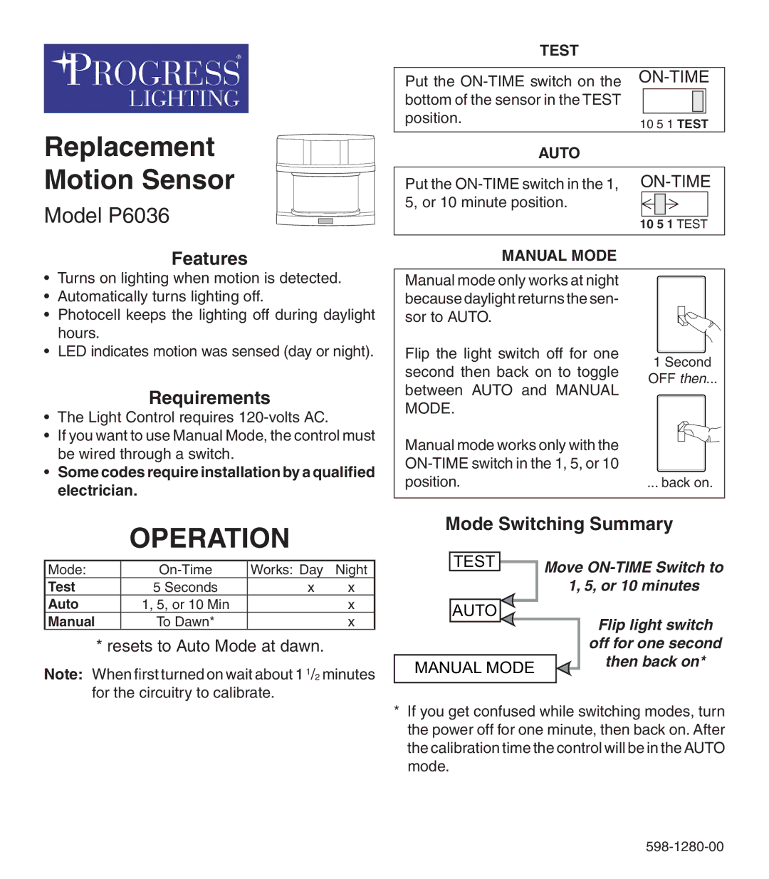 Heath Zenith P6036 manual Operation, Some codes require installation by a qualified electrician 