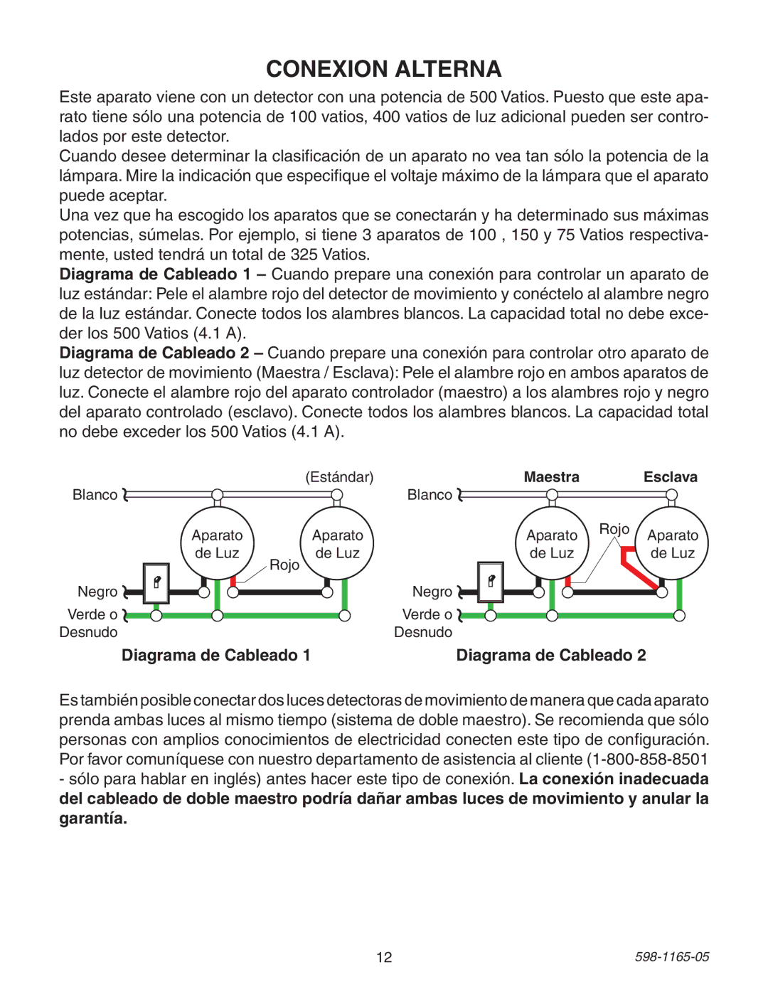 Heath Zenith PF-4150-SC, PF-4150-PB, PF-4150-BK, PF-4162-PB, PF-4170-PB, PF-4160-AB Conexion Alterna, Diagrama de Cableado 