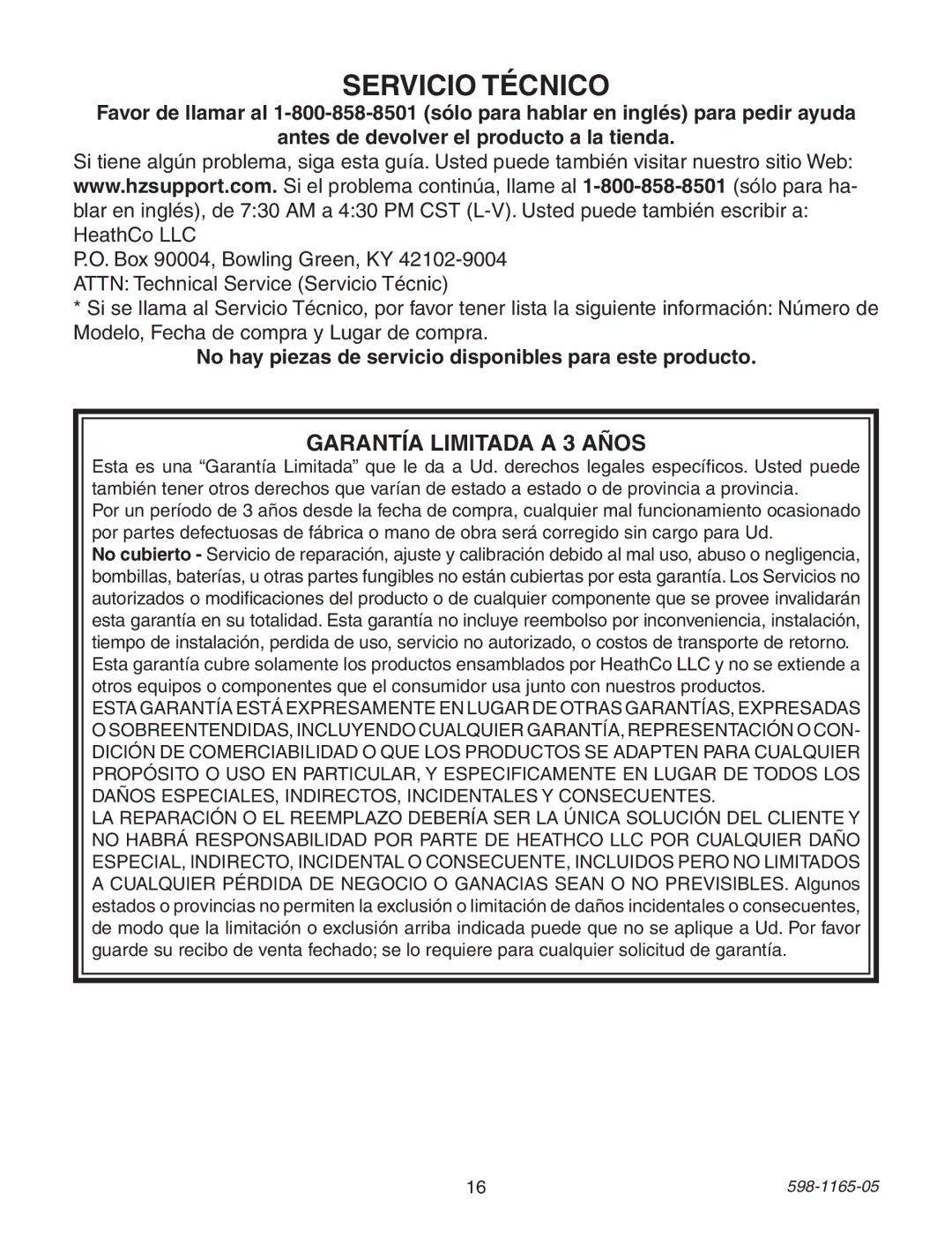 Heath Zenith PF-4170-PB, PF-4150-SC, PF-4150-PB Servicio Técnico, No hay piezas de servicio disponibles para este producto 