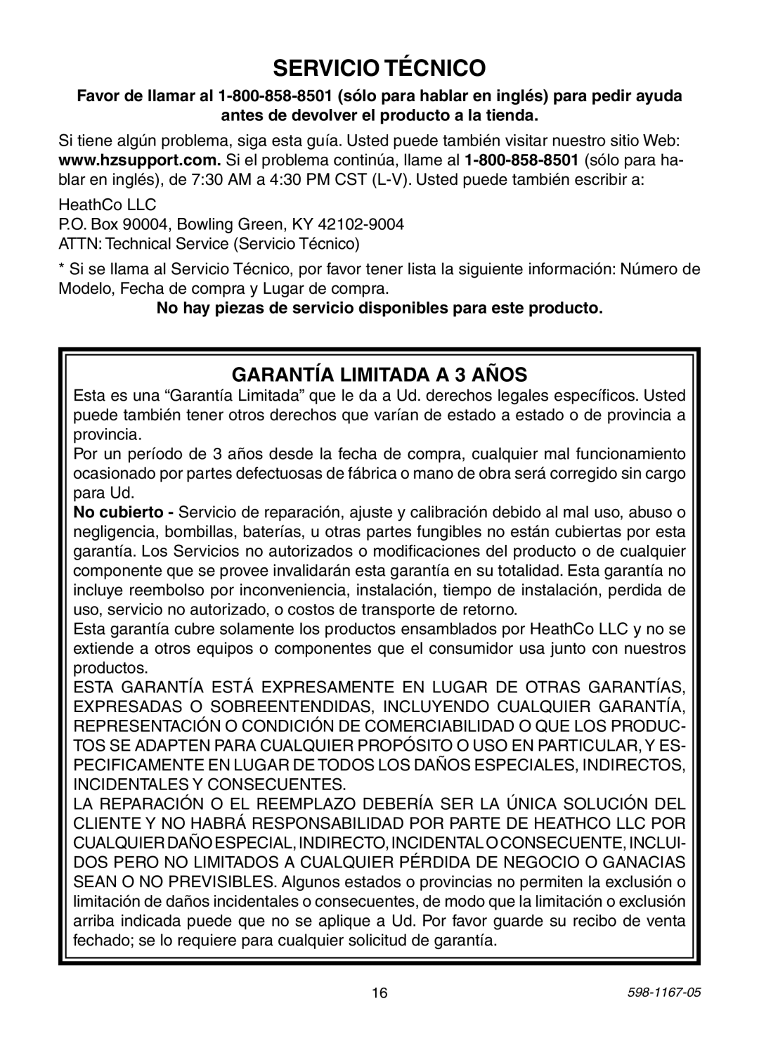 Heath Zenith PF-4197-WH, PF-4192-WH, PF-4192-BK Servicio Técnico, No hay piezas de servicio disponibles para este producto 