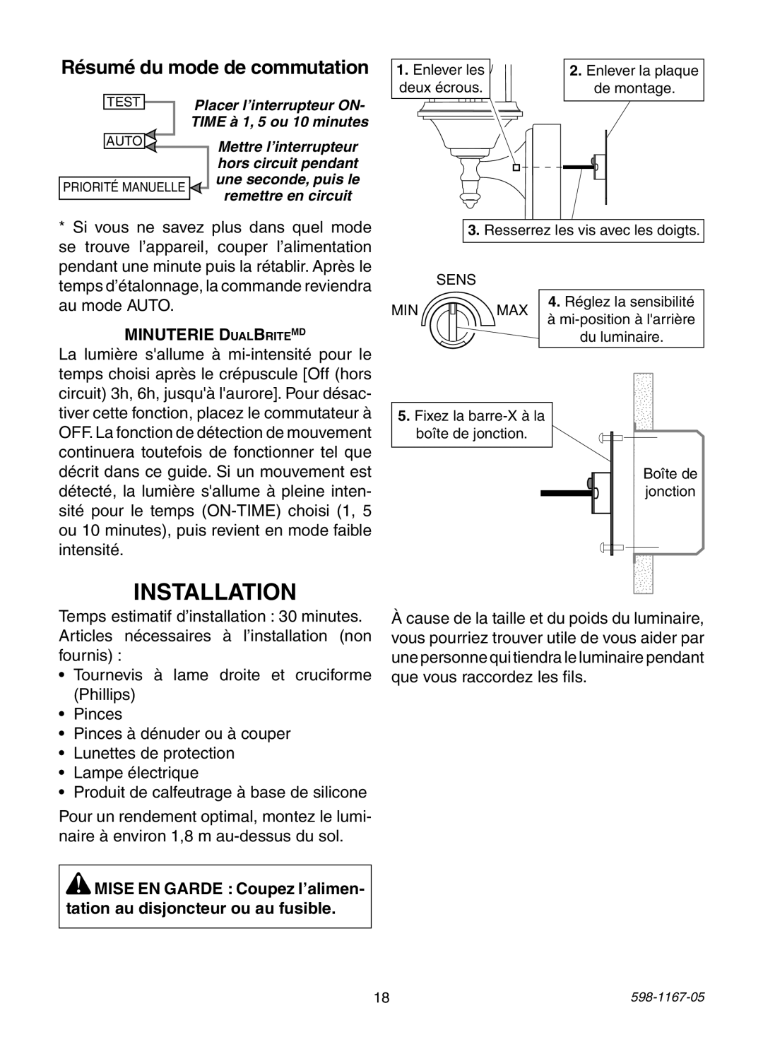 Heath Zenith PF-4192-WH, PF-4197-WH, PF-4192-BK warranty Résumé du mode de commutation, Minuterie DualBriteMD 