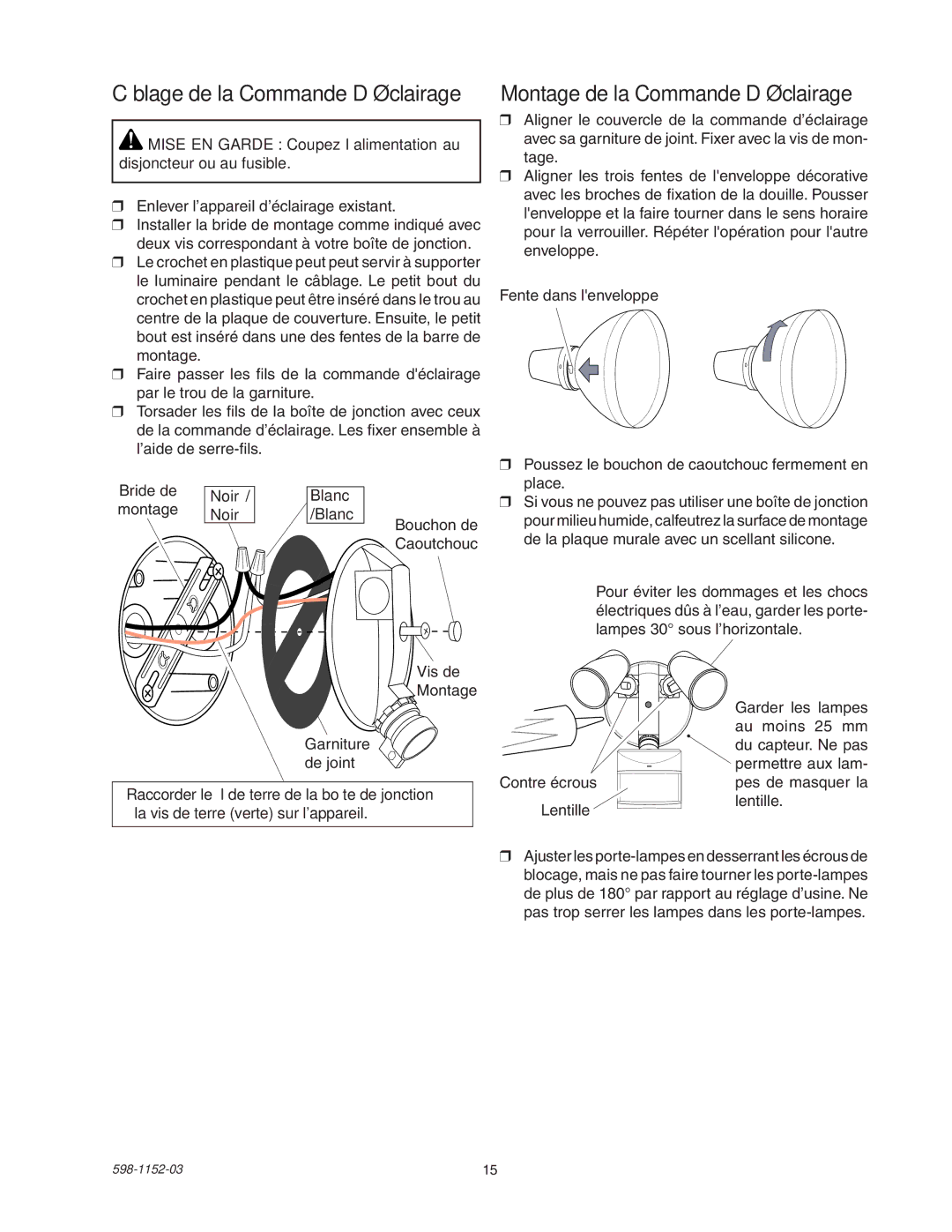 Heath Zenith SH-5105 manual Câblage de la Commande D’éclairage, Noir 