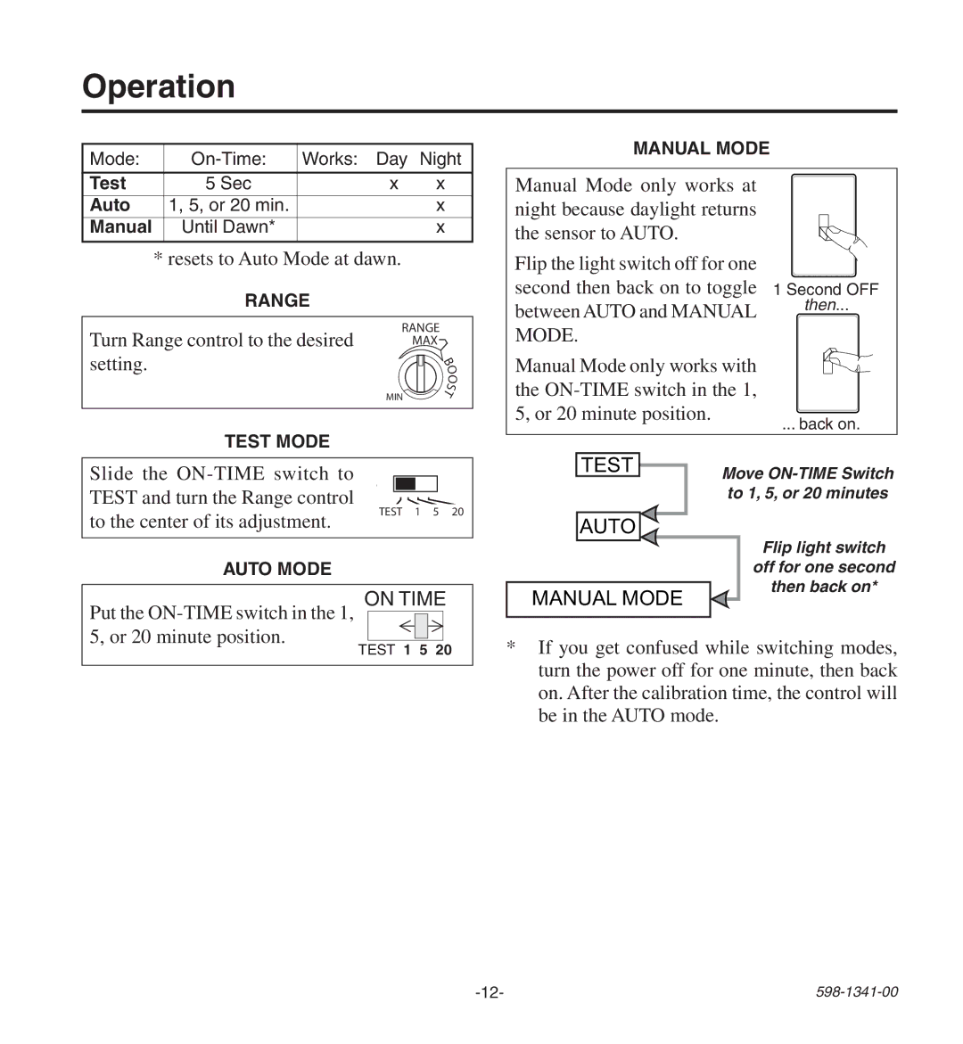 Heath Zenith SH-9250-BZ, SH-9250-WH manual Operation, Manual Mode 