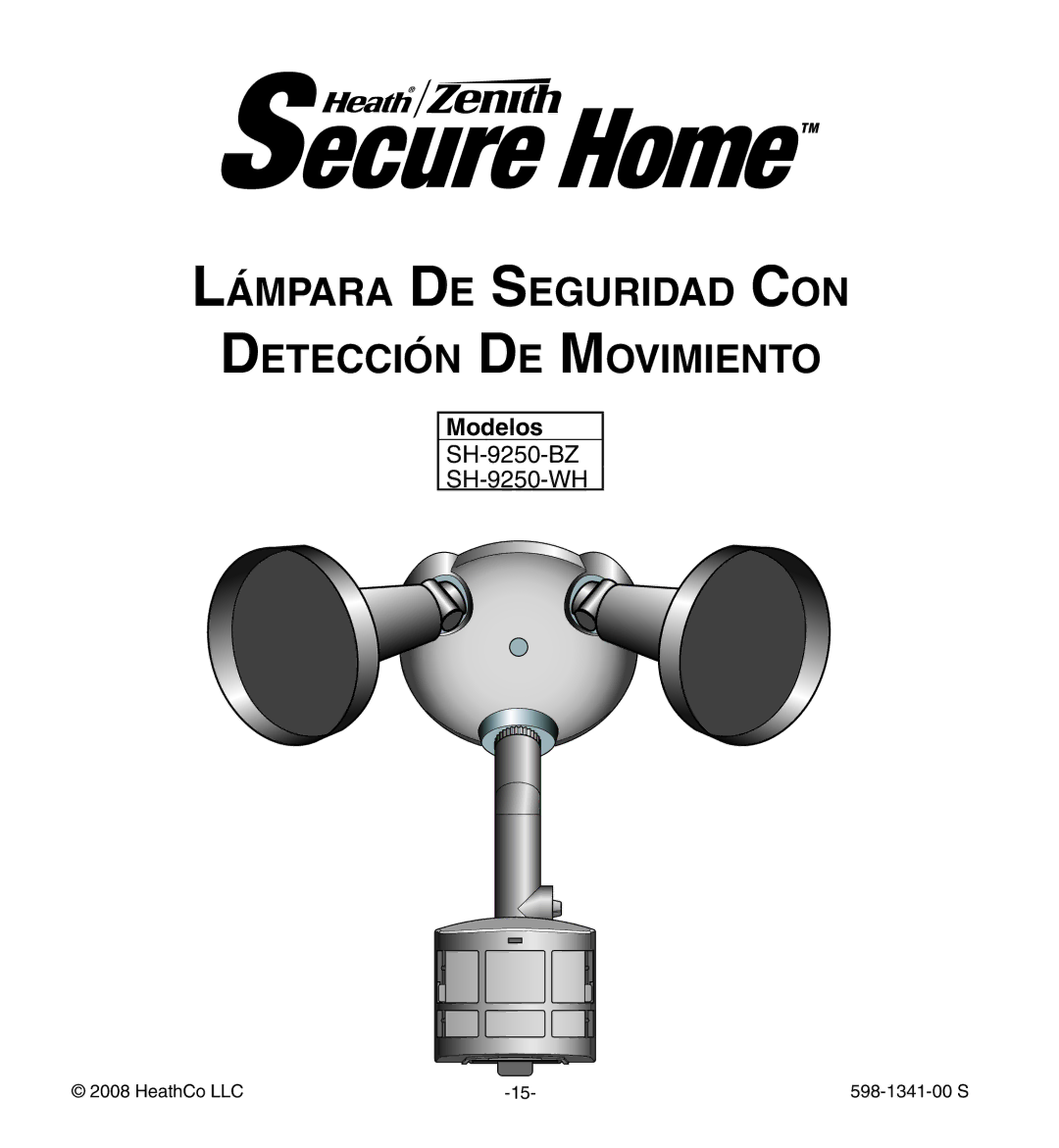 Heath Zenith SH-9250-WH, SH-9250-BZ manual Lámpara De Seguridad Con Detección De Movimiento, Modelos 