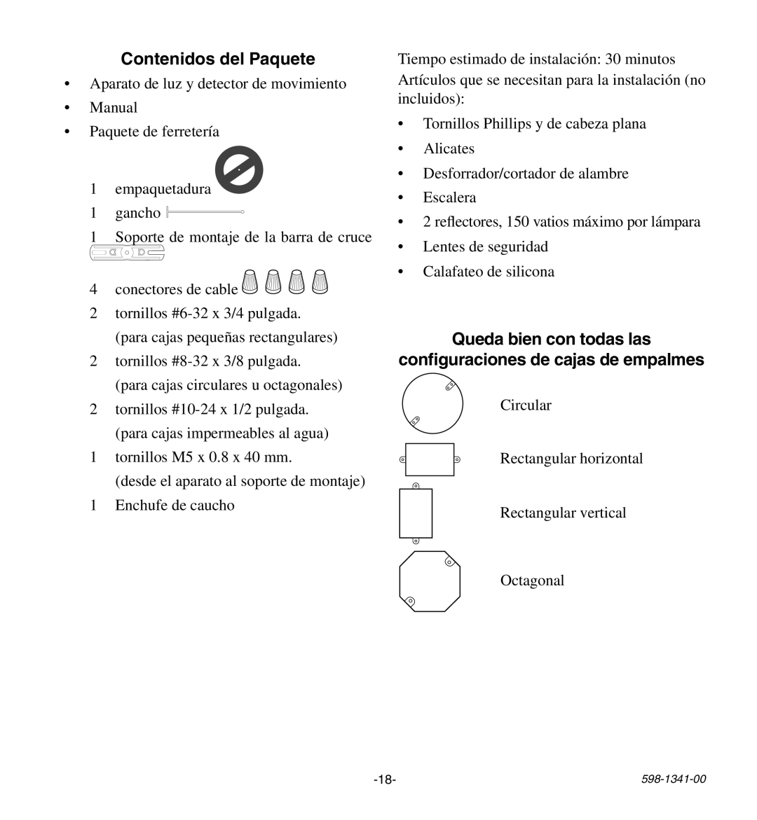 Heath Zenith SH-9250-BZ, SH-9250-WH manual Contenidos del Paquete 