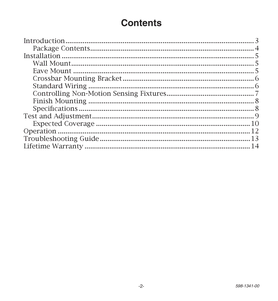 Heath Zenith SH-9250-BZ, SH-9250-WH manual Contents 