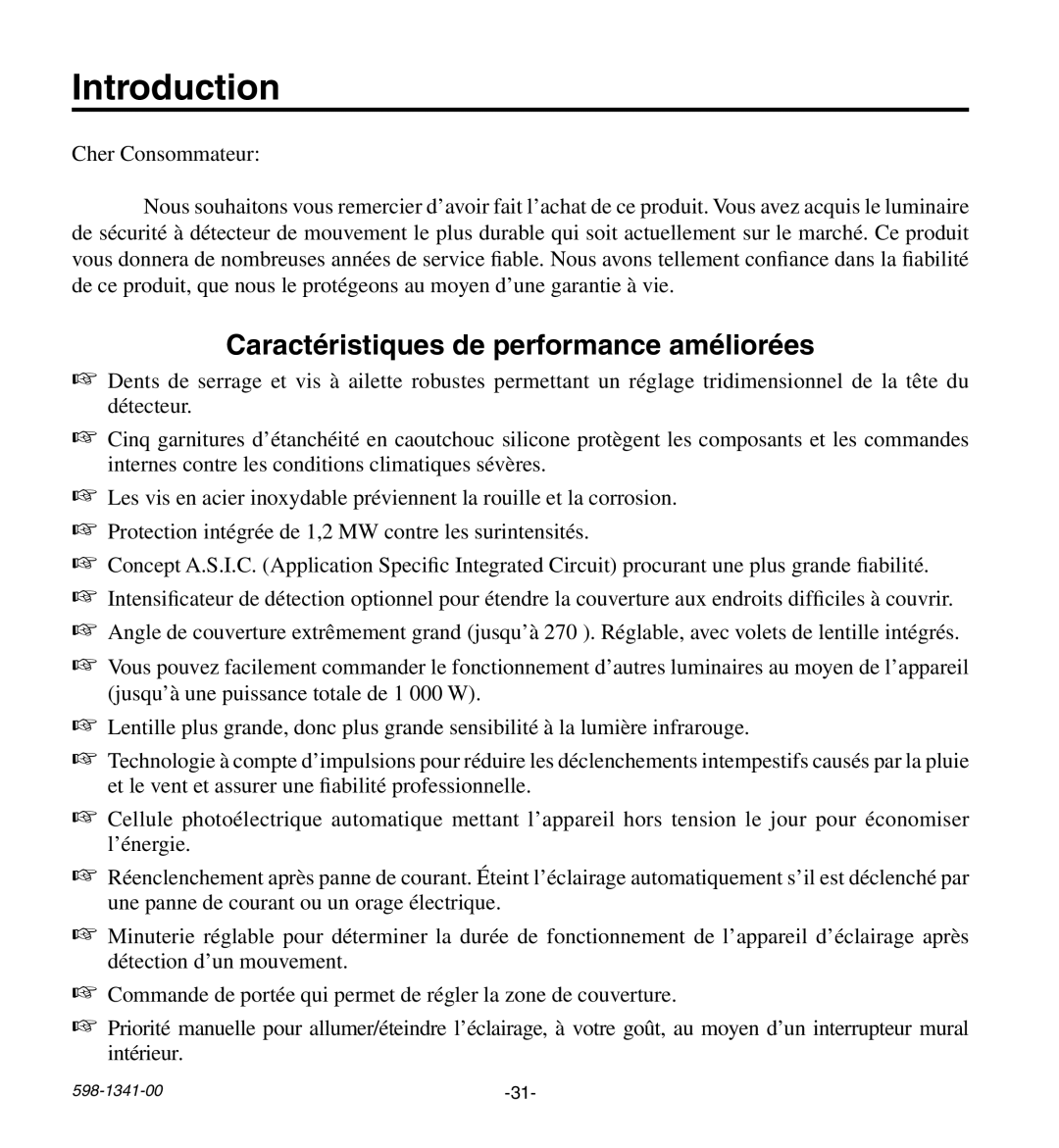 Heath Zenith SH-9250-WH, SH-9250-BZ manual Caractéristiques de performance améliorées 