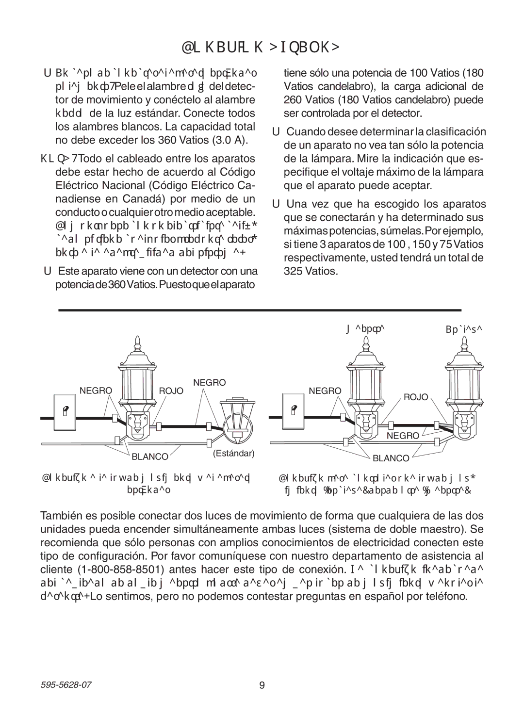 Heath Zenith SL-4190 manual Conexion Alterna, MaestraEsclava, Conexión a la luz de movimento y al aparato Estándar 