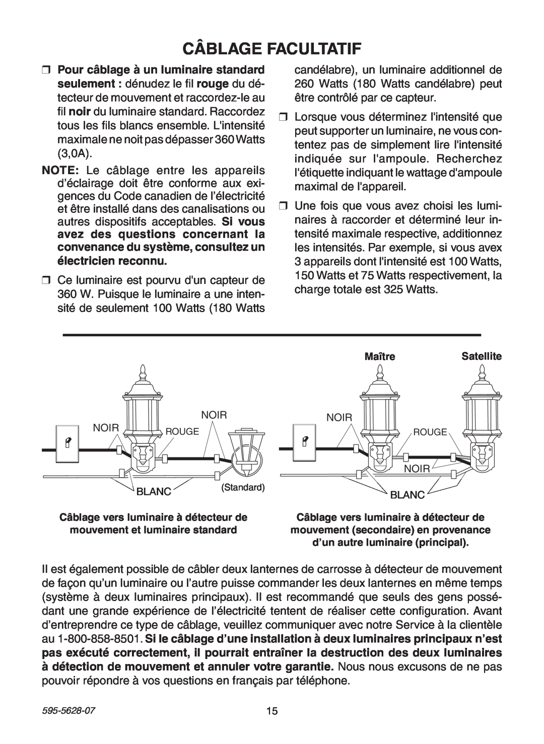 Heath Zenith SL-4190 manual Câblage Facultatif, électricien reconnu 