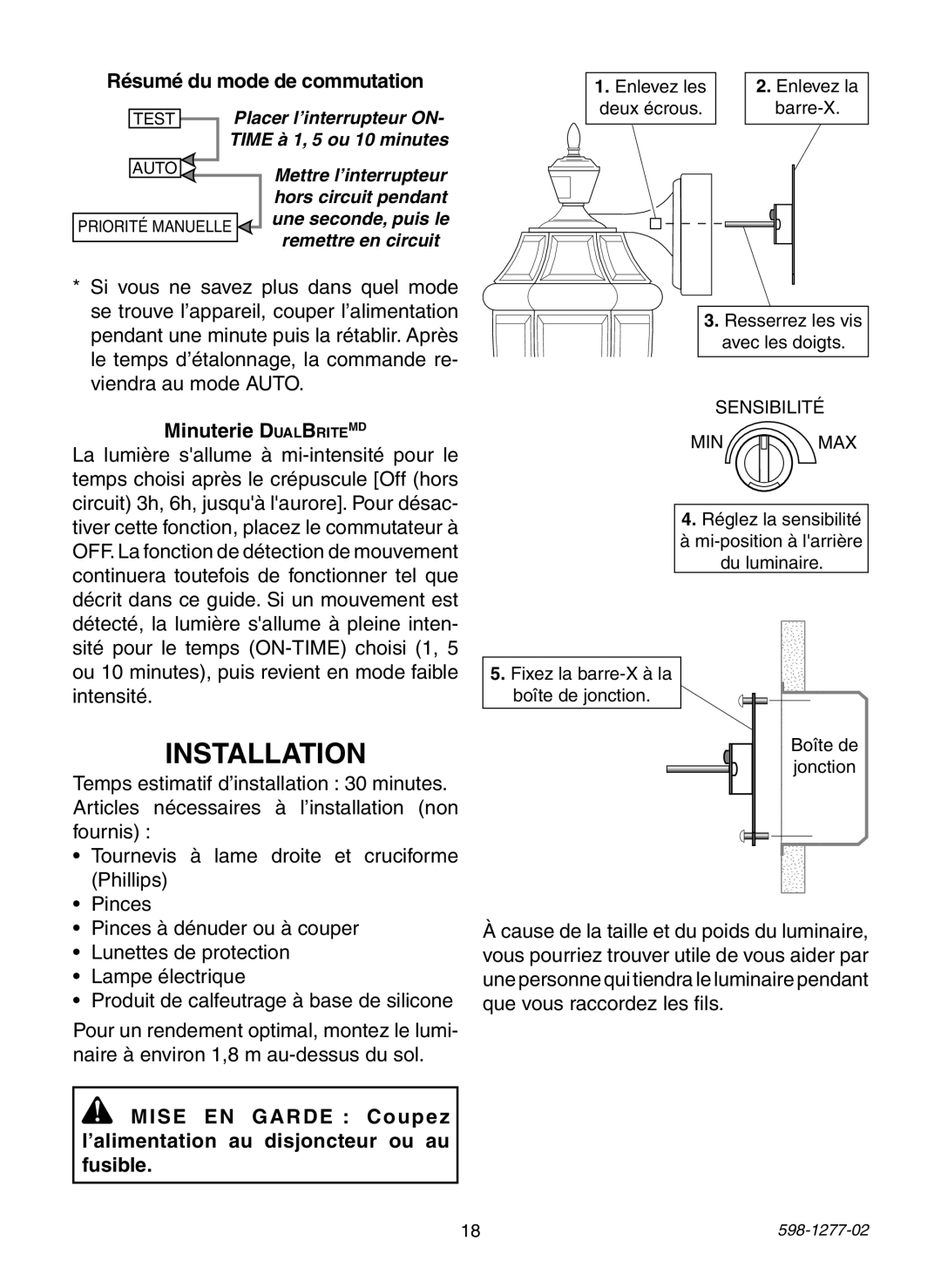 Heath Zenith SL-4290 Series warranty Résumé du mode de commutation, Minuterie DualBriteMD 