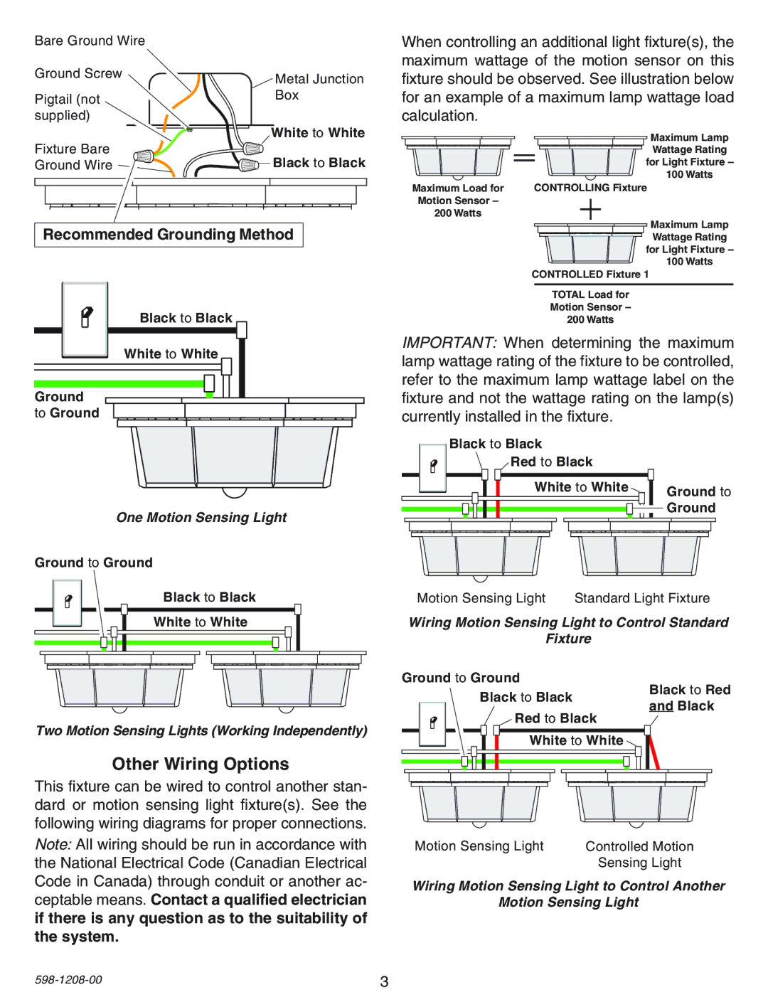 Heath Zenith SL-4300 manual Other Wiring Options, Recommended Grounding Method 