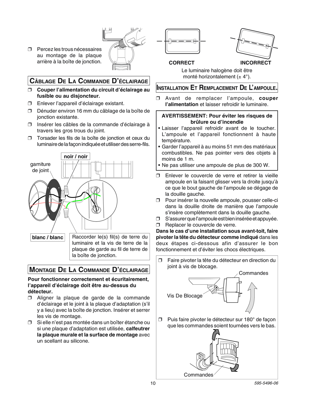 Heath Zenith SL-5309 manual Câblage De La Commande D’Éclairage 