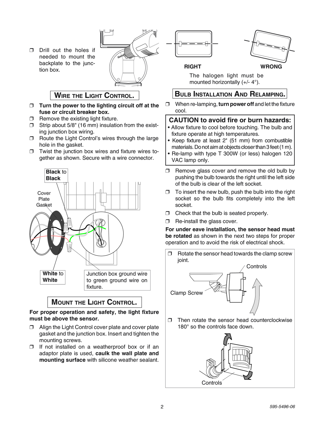 Heath Zenith SL-5309 manual CAUTION to avoid fire or burn hazards 