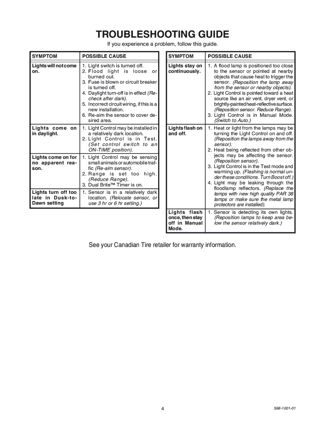 Heath Zenith SL-5318 manual Troubleshooting Guide, If you experience a problem, follow this guide 