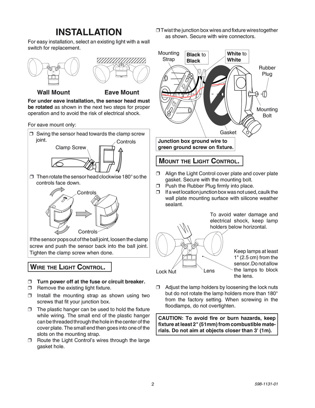 Heath Zenith SL-5330 manual Installation, Wall Mount, Wire the Light Control, Mount the Light Control 