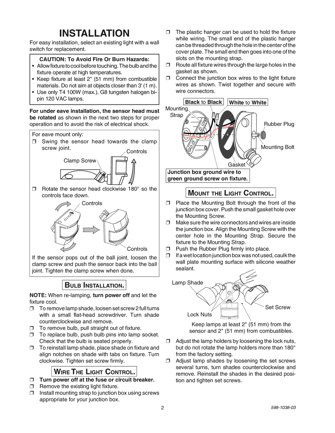 Heath Zenith SL-5597 manual Bulb Installation, Wire the Light Control, Mount the Light Control 