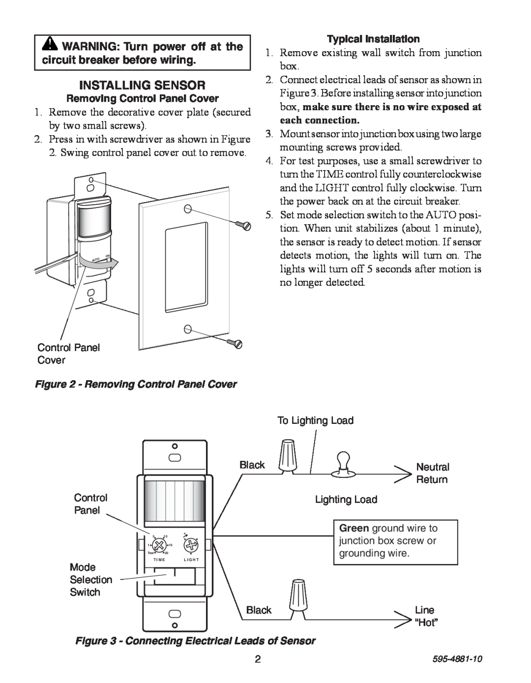 Heath Zenith SL-6105 manual Installing Sensor 