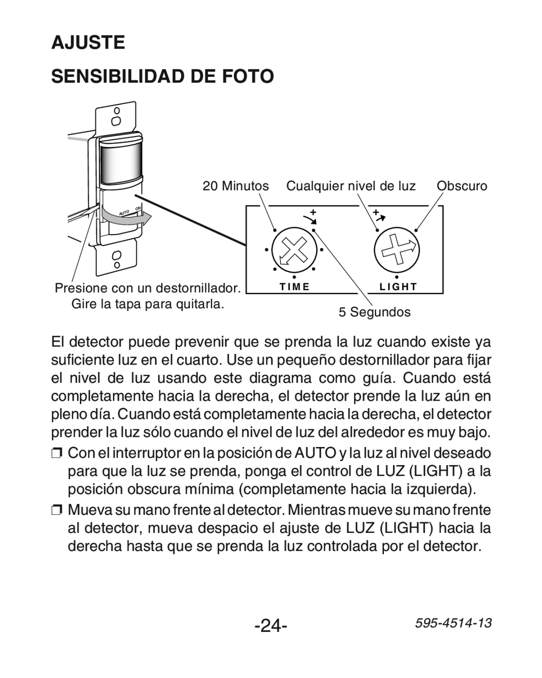 Heath Zenith SL-6107 manual Ajuste Sensibilidad De Foto, 24-595-4514-13 