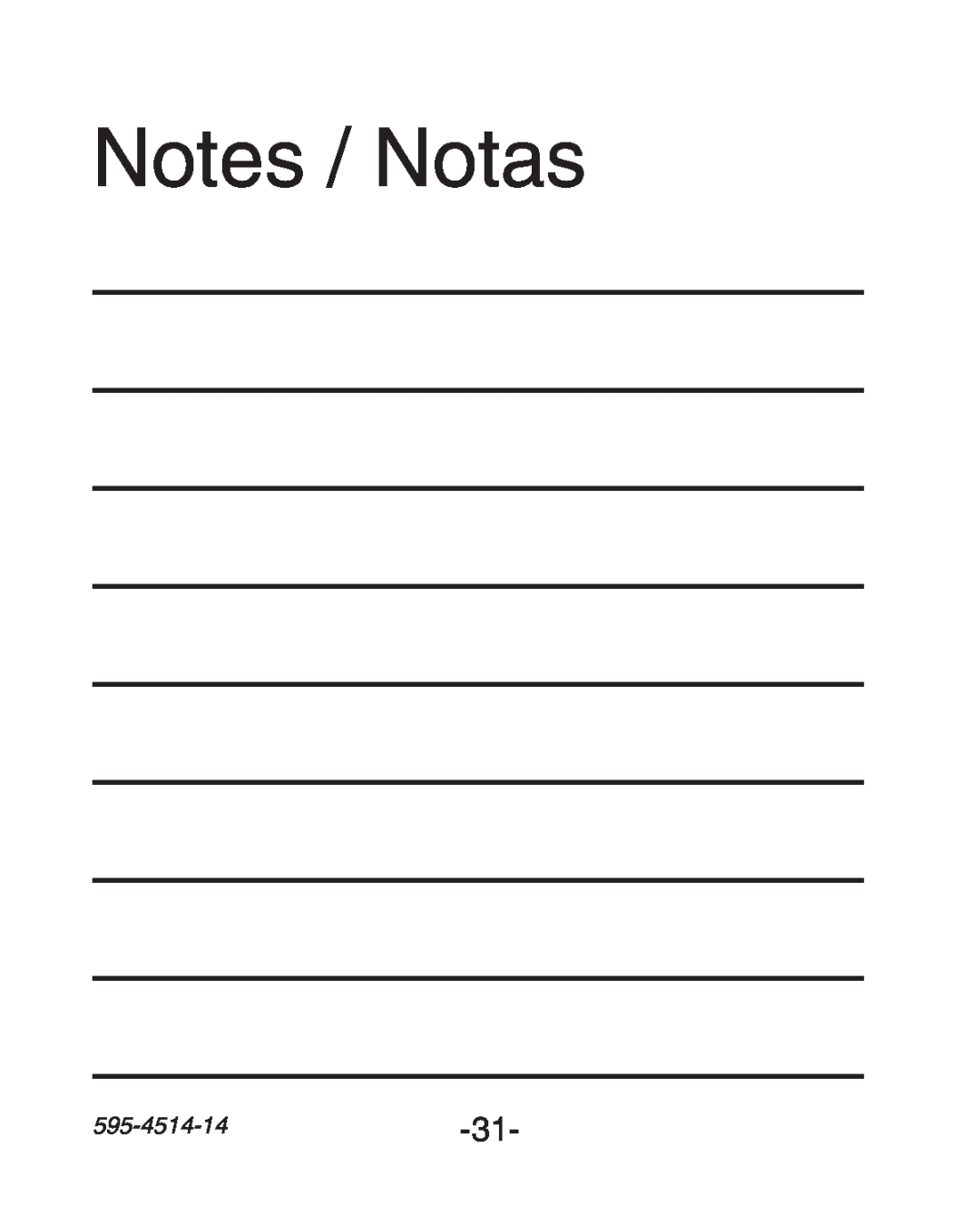 Heath Zenith SL-6107 manual Notes / Notas, 595-4514-14-31 