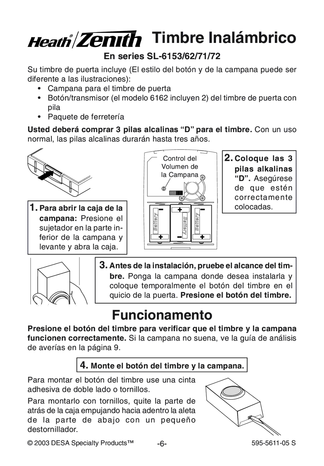 Heath Zenith SL-6162, SL-6172, SL-6171 manual Funcionamento, En series SL-6153/62/71/72 