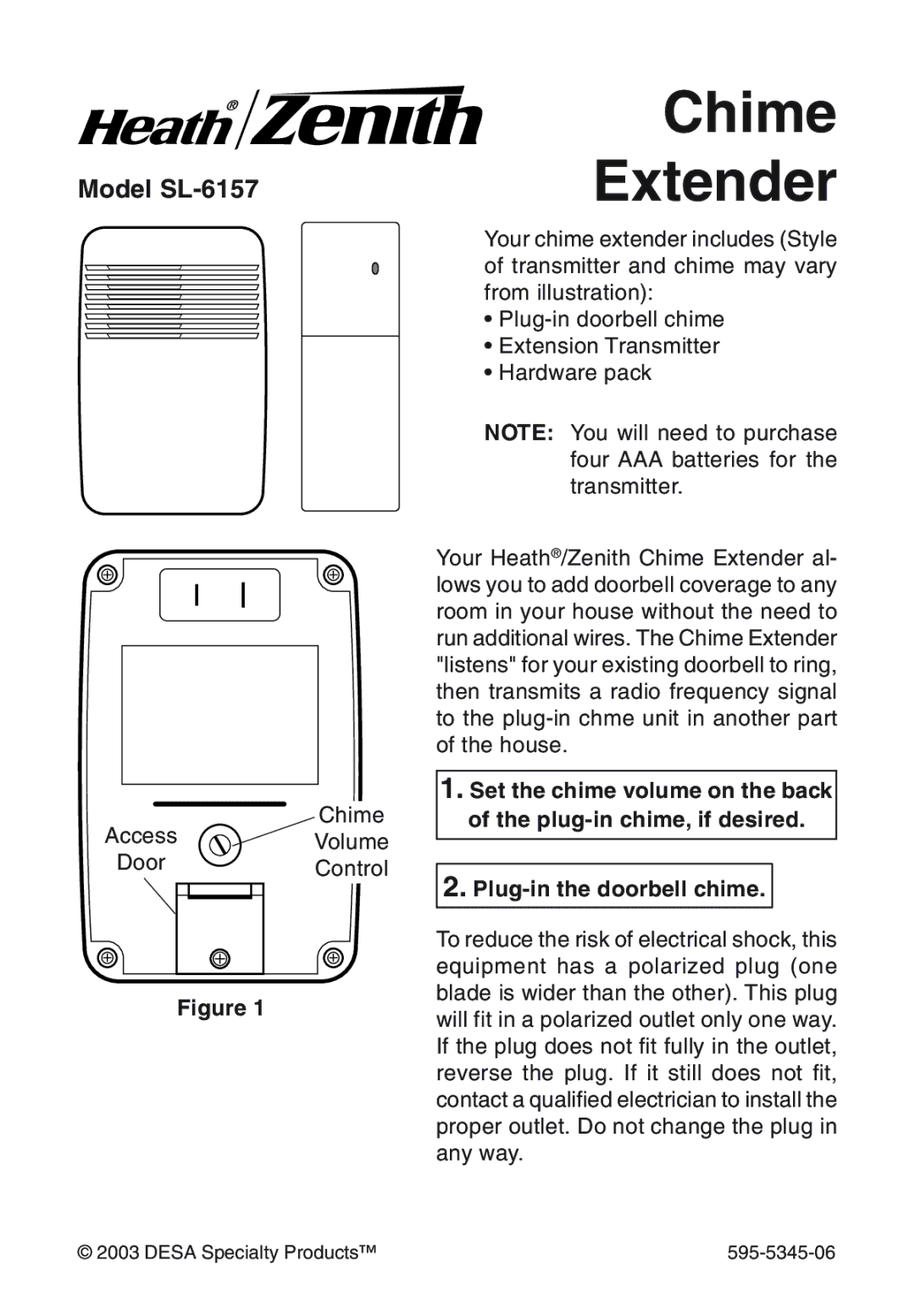 Heath Zenith SL-6157 manual Chime Extender 