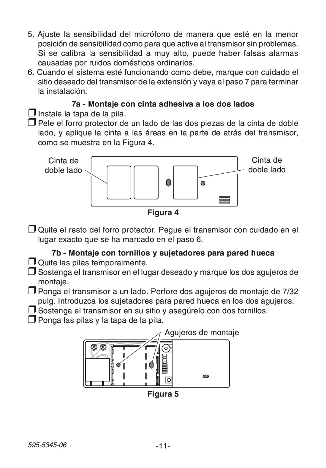 Heath Zenith SL-6157 manual 7a Montaje con cinta adhesiva a los dos lados 