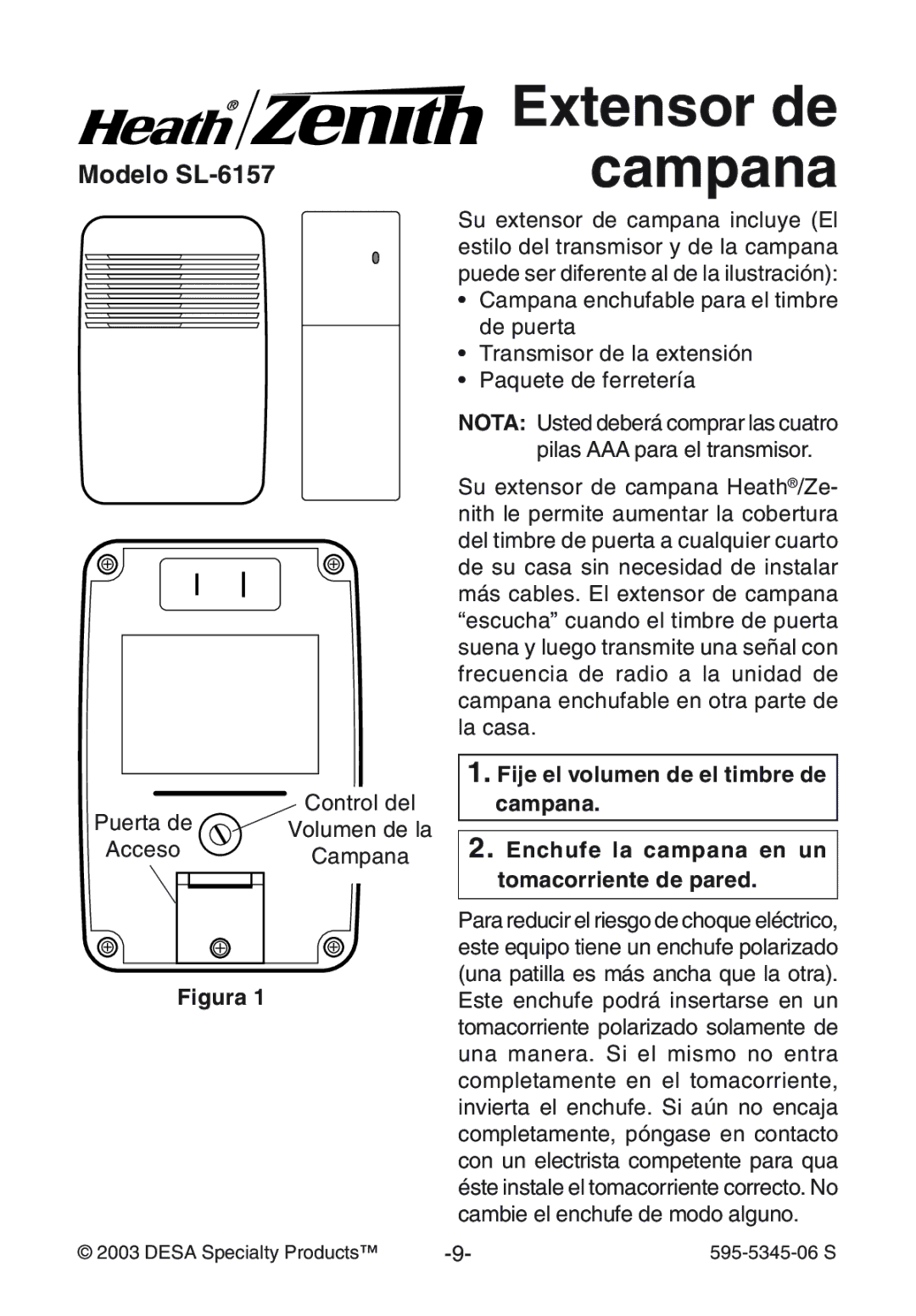 Heath Zenith SL-6157 manual Extensor de 