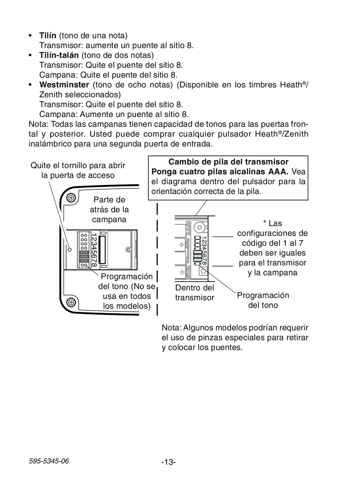 Heath Zenith SL-6157 manual Cambio de pila del transmisor 