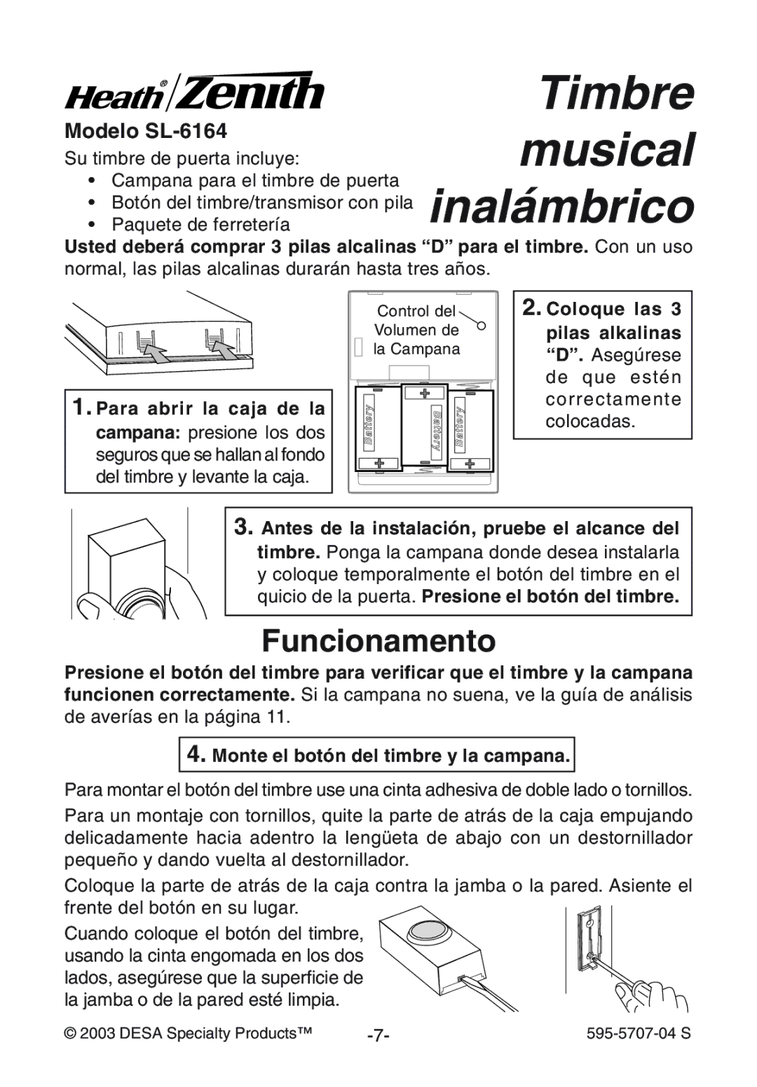 Heath Zenith manual Funcionamento, Modelo SL-6164, Antes de la instalaci-n, pruebe el alcance del 