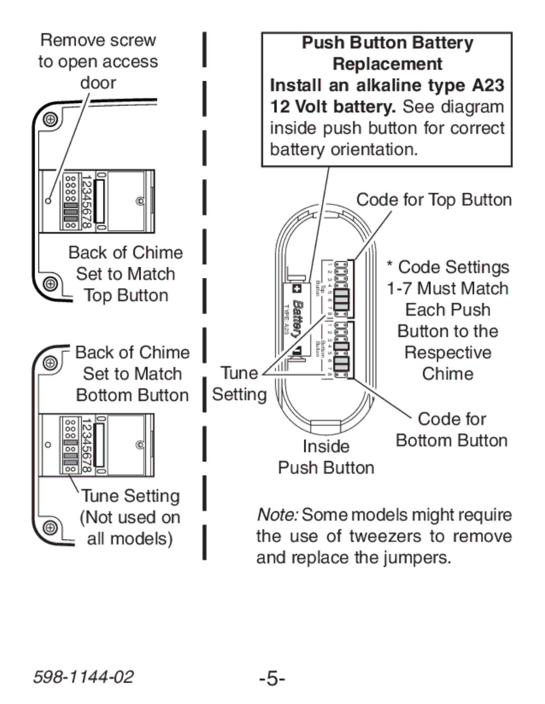 Heath Zenith SL-6200 manual Remove screw to open access door, Push Button Battery Replacement 