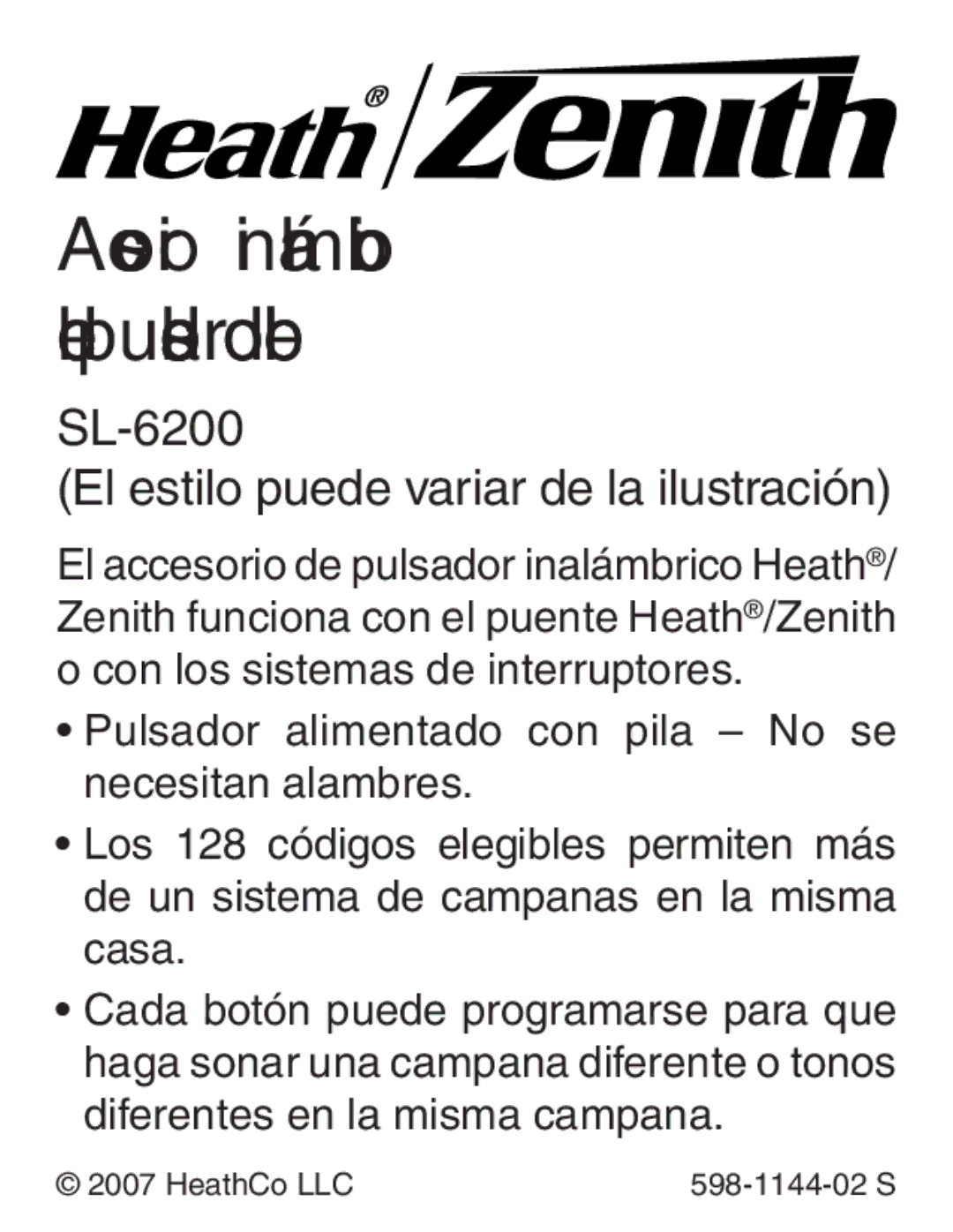 Heath Zenith SL-6200 manual Accesorio inalámbrico del pulsador doble 