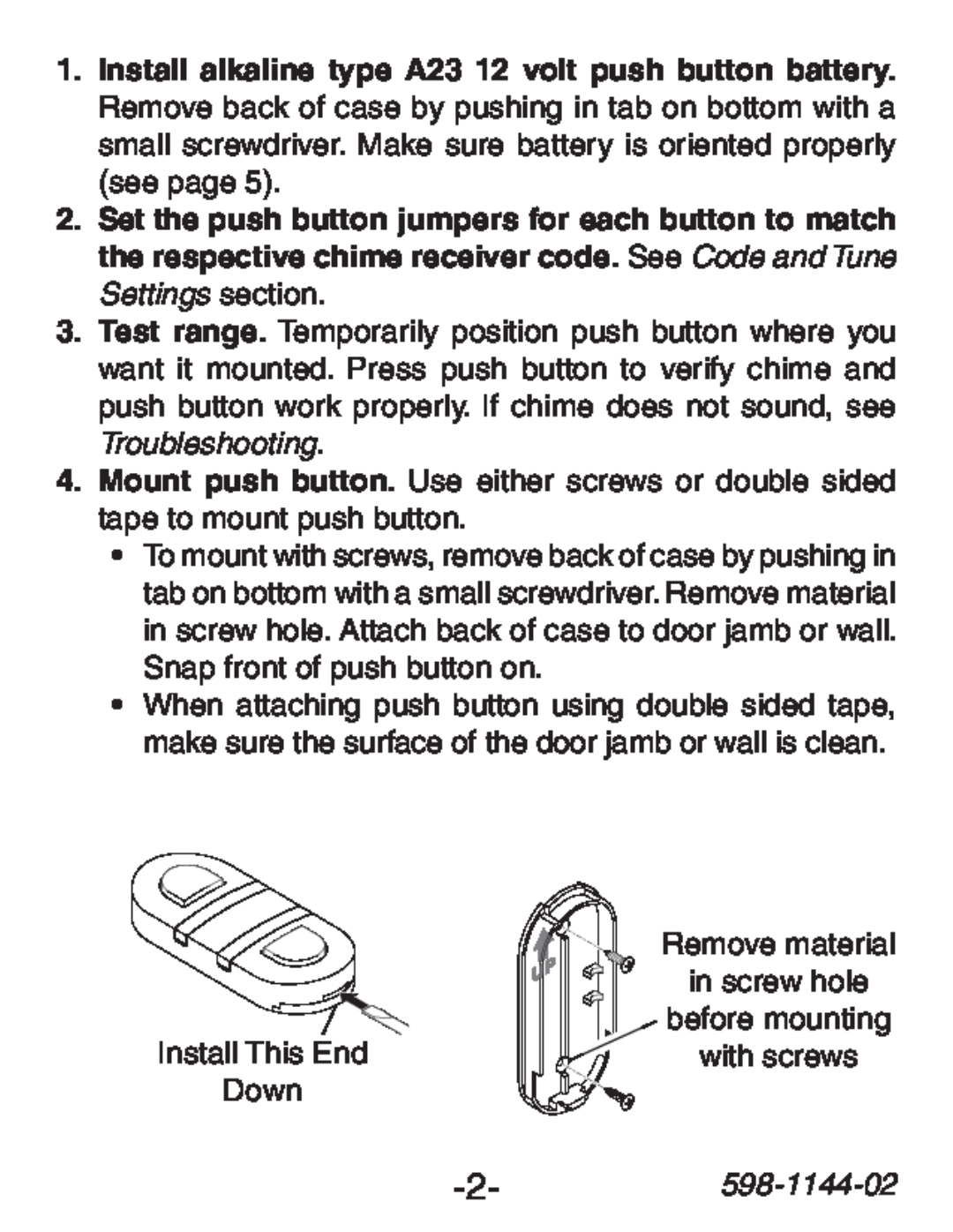 Heath Zenith SL-6200 manual 598-1144-02, Remove material 