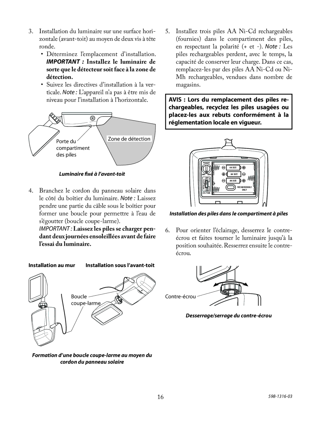 Heath Zenith SL-7210 manual Luminaire fixé à l’avant-toit 