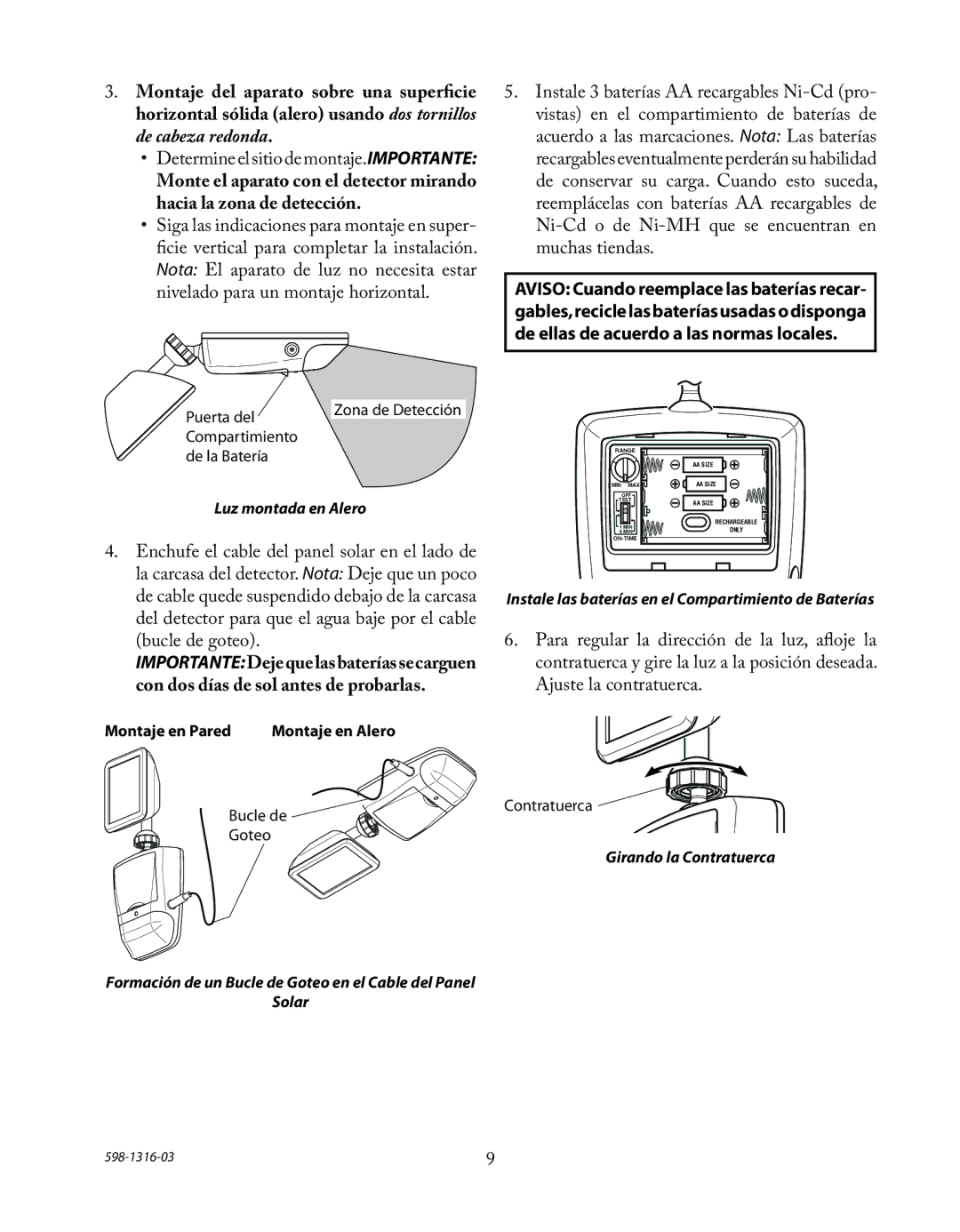 Heath Zenith SL-7210 manual Luz montada en Alero 