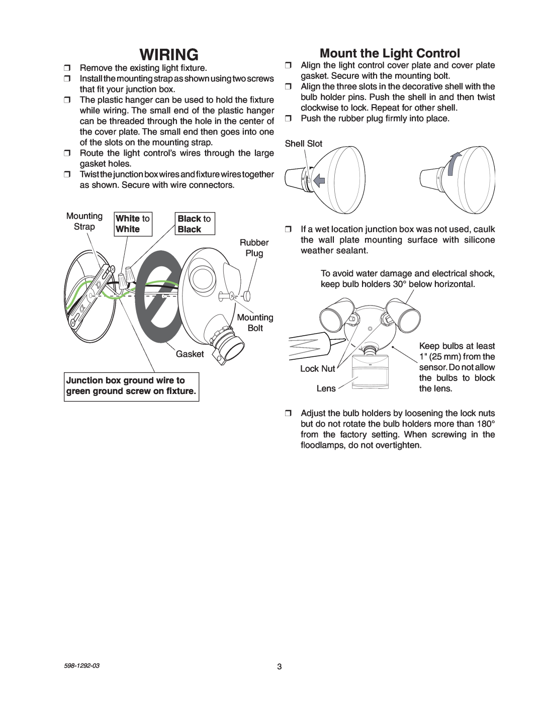 Heath Zenith UT-5105-WH, UT-5105-BZ package contents manual Wiring, Mount the Light Control 