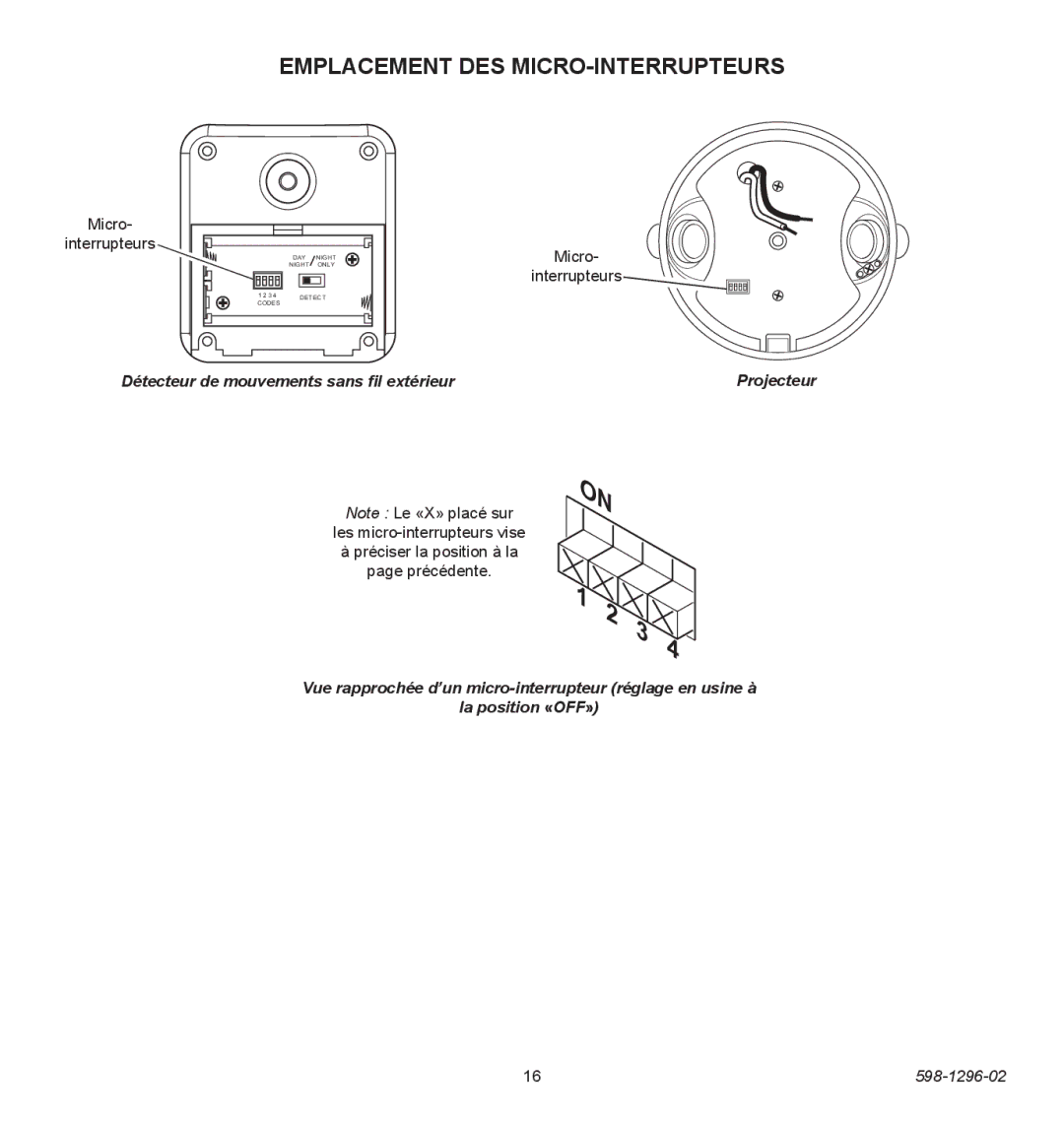 Heath Zenith UT-6028-BZ, UT6028-WH operating instructions Emplacement DES MICRO-INTERRUPTEURS, Micro Interrupteurs 