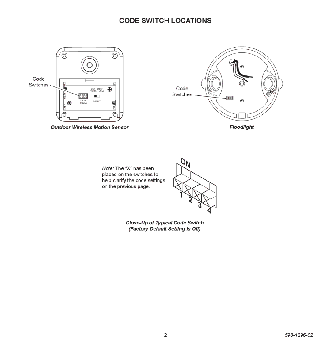 Heath Zenith UT-6028-BZ, UT6028-WH operating instructions Code Switch Locations, Code Switches 