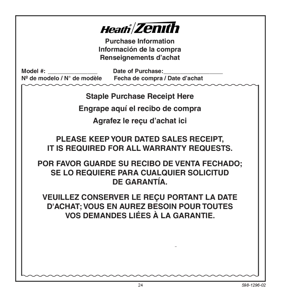 Heath Zenith UT-6028-BZ, UT6028-WH operating instructions 598-1296-02 