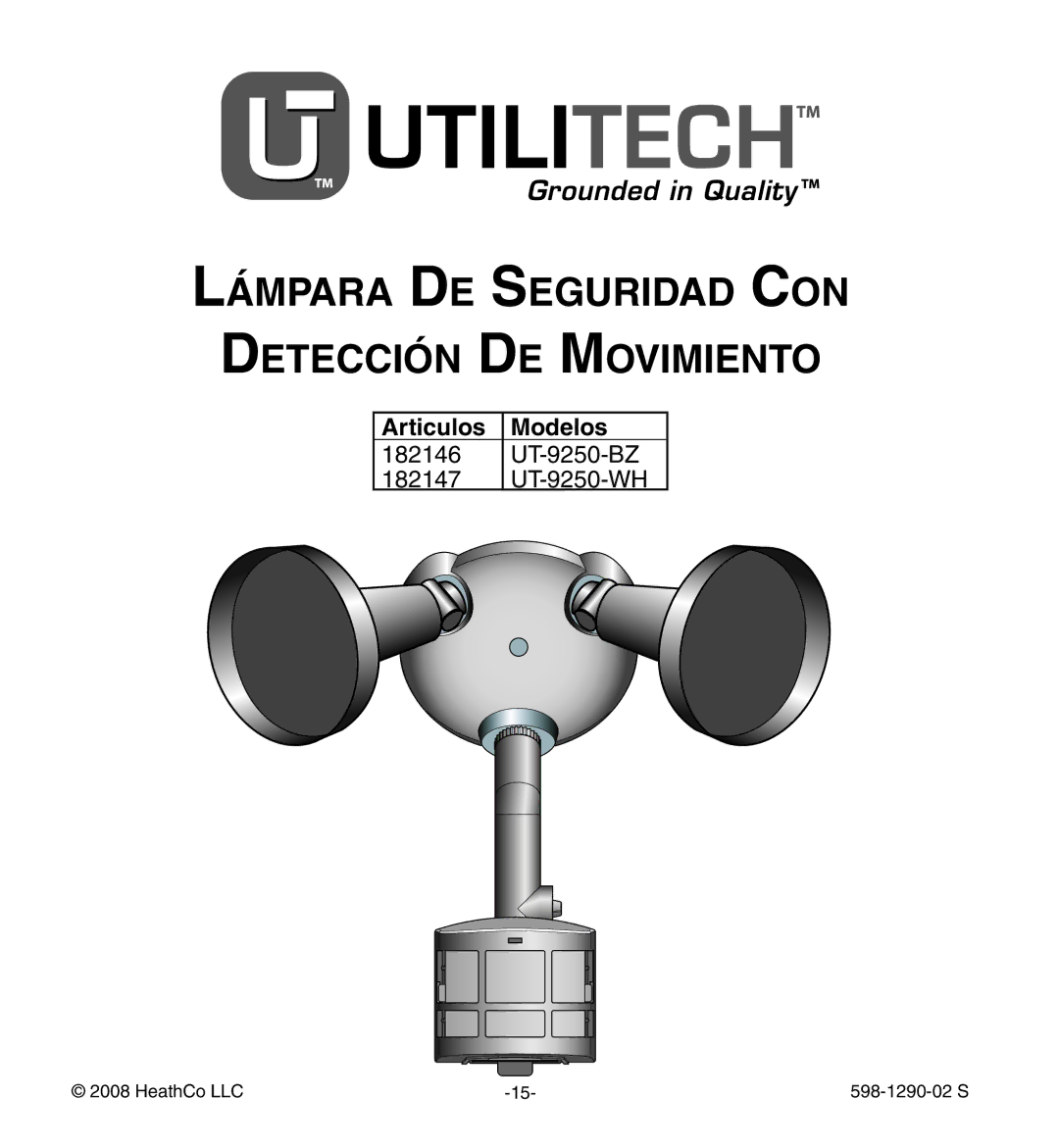 Heath Zenith UT-9250-WH, UT-9250-BZ manual Lámpara De Seguridad Con Detección De Movimiento, Articulos Modelos 