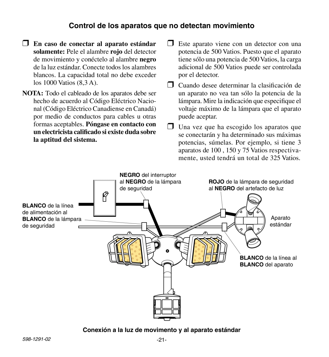 Heath Zenith UT-9260-BZ manual NEGRO del interruptor, al NEGRO de la lámpara, de seguridad, al NEGRO del artefacto de luz 
