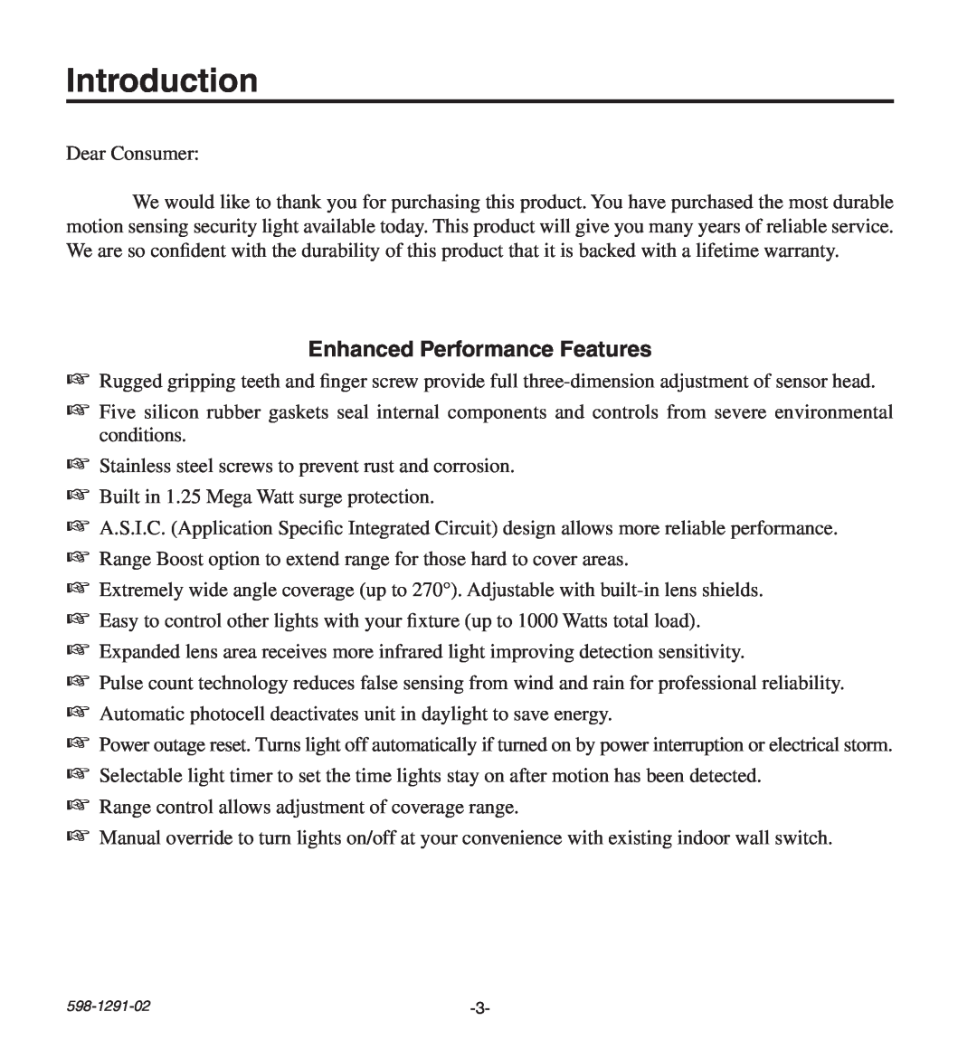 Heath Zenith UT-9260-BZ, UT-9260-WH manual Introduction, Enhanced Performance Features 
