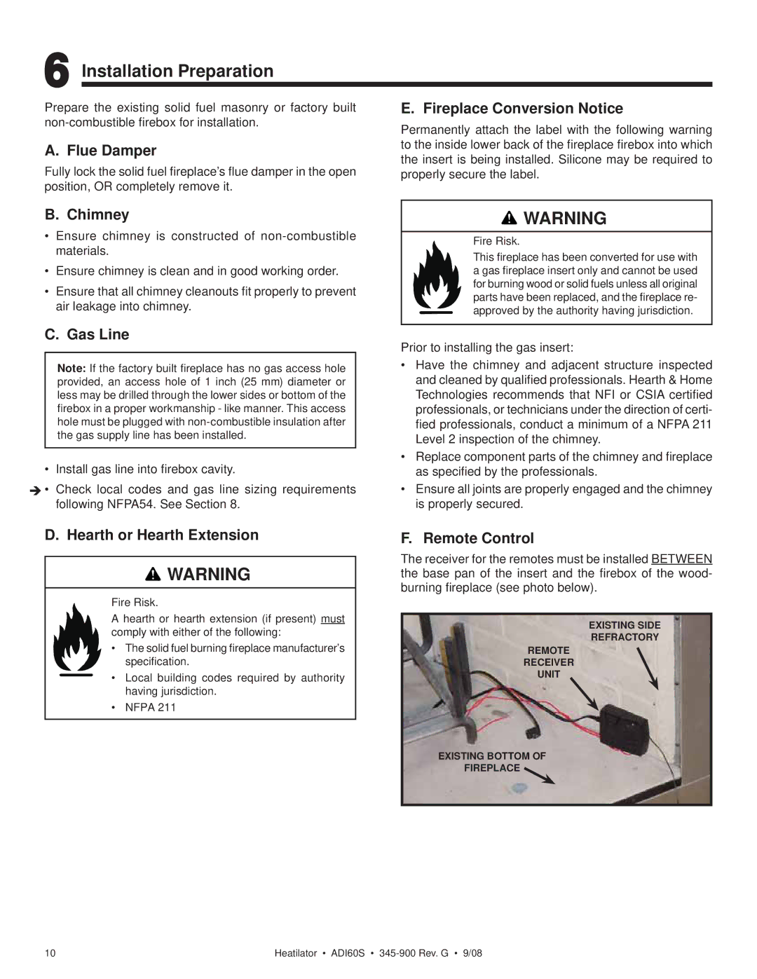 Heatiator ADI60S owner manual Installation Preparation 