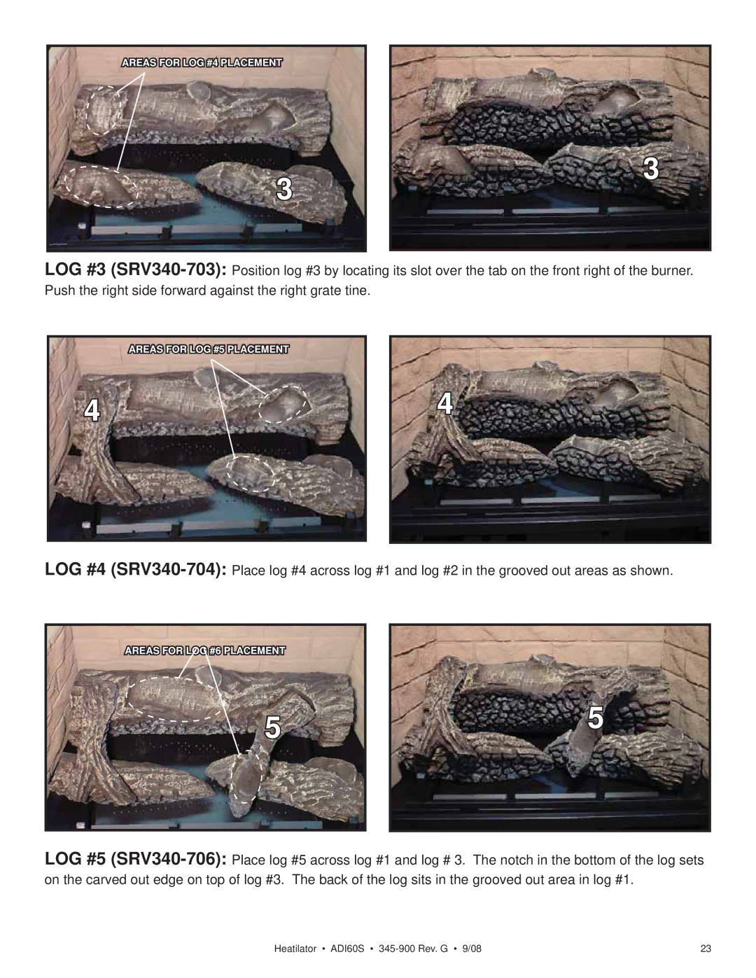 Heatiator ADI60S owner manual Areas for LOG #4 Placement 