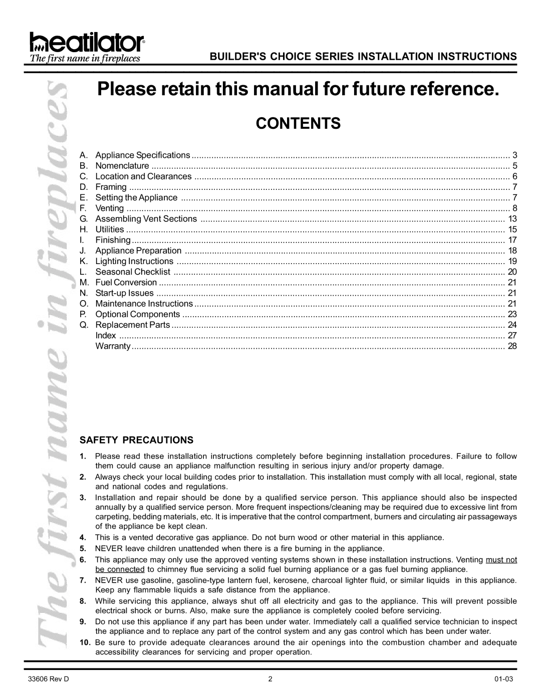 Heatiator BCDV36 Please retain this manual for future reference 